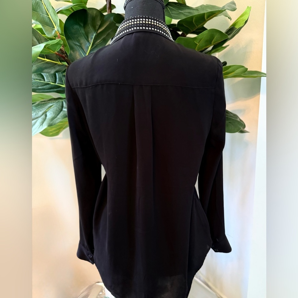 Career Multi Colored Metal Stud Embellished Black Collar Button Down Shirt Blous - Picture 5 of 8